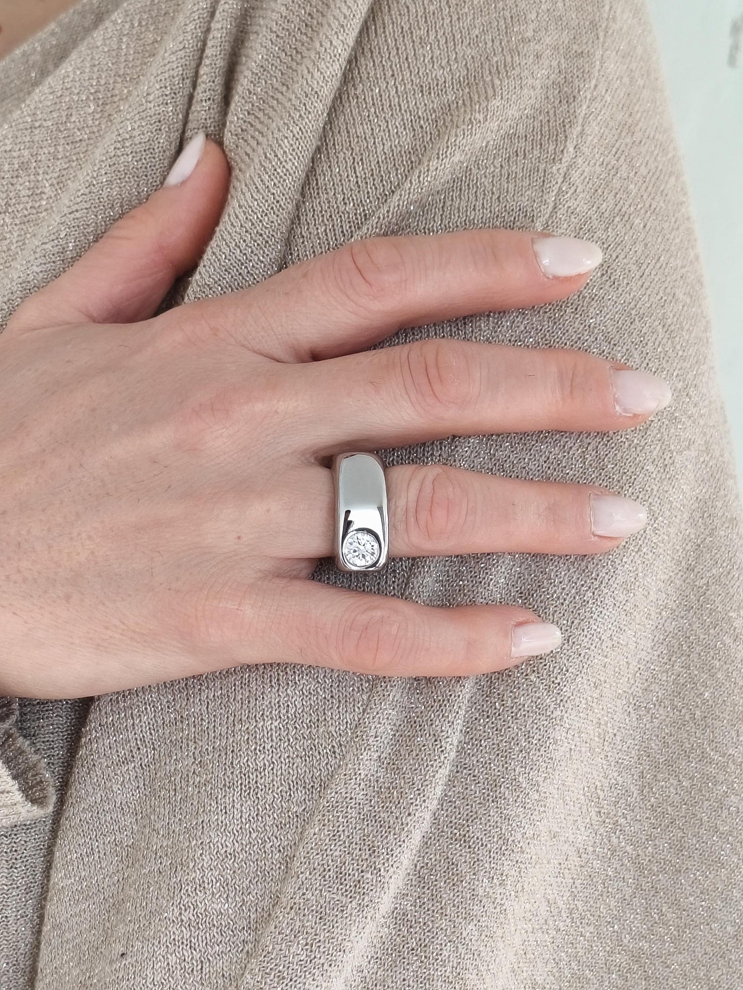 Moissanite Statement Ring: Stainless Steel Offset Design