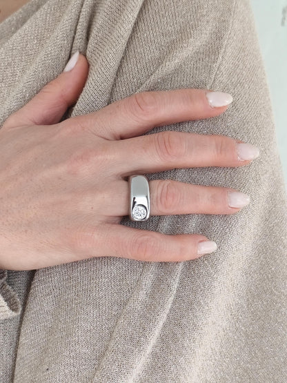 Moissanite Statement Ring: Stainless Steel Offset Design