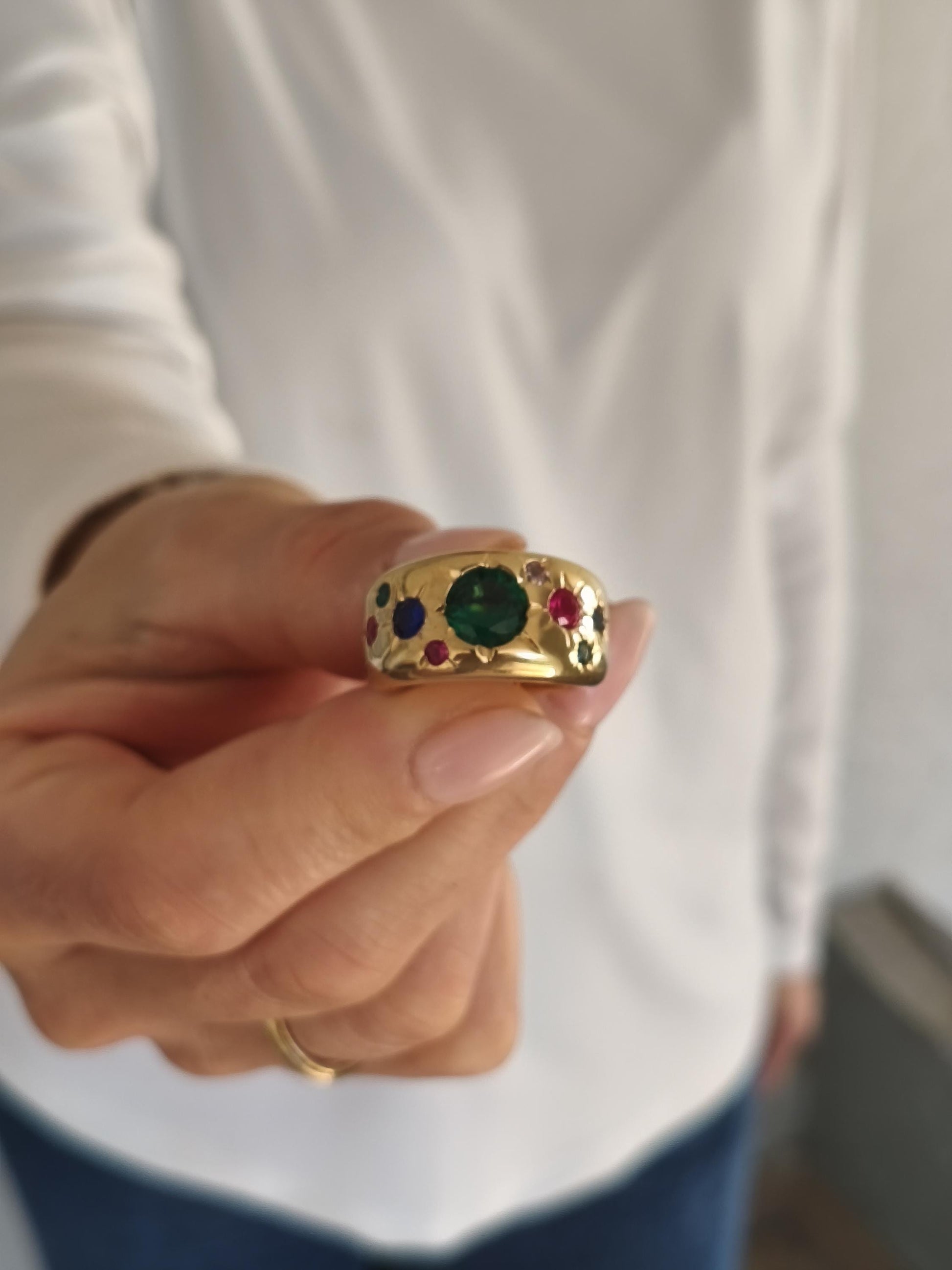 Gypsy Ring Gold plated: Multiple Gemstones Ring, Statement Ring for Women