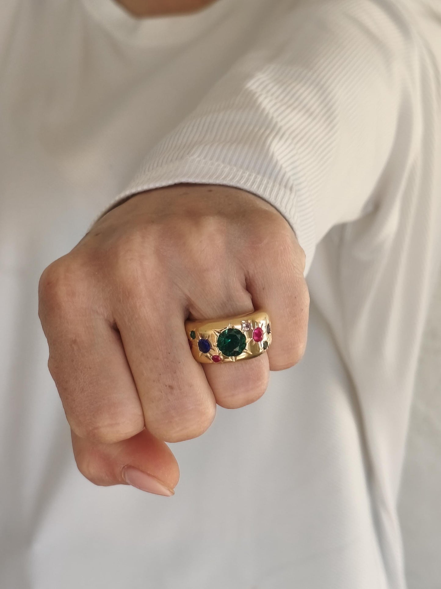 Gypsy Ring Gold plated: Multiple Gemstones Ring, Statement Ring for Women