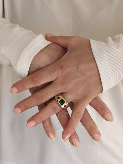 Gypsy Ring Gold plated: Multiple Gemstones Ring, Statement Ring for Women