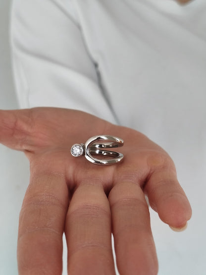 Engagement Moissanite Ring: Palladium Coated Silver, Statement Ring For Women