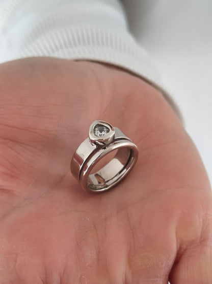 Moissanite Engagement Ring Set: Palladium coated AG950 Silver Wedding Band