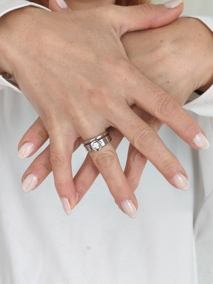 Moissanite Engagement Ring Set: Palladium coated AG950 Silver Wedding Band