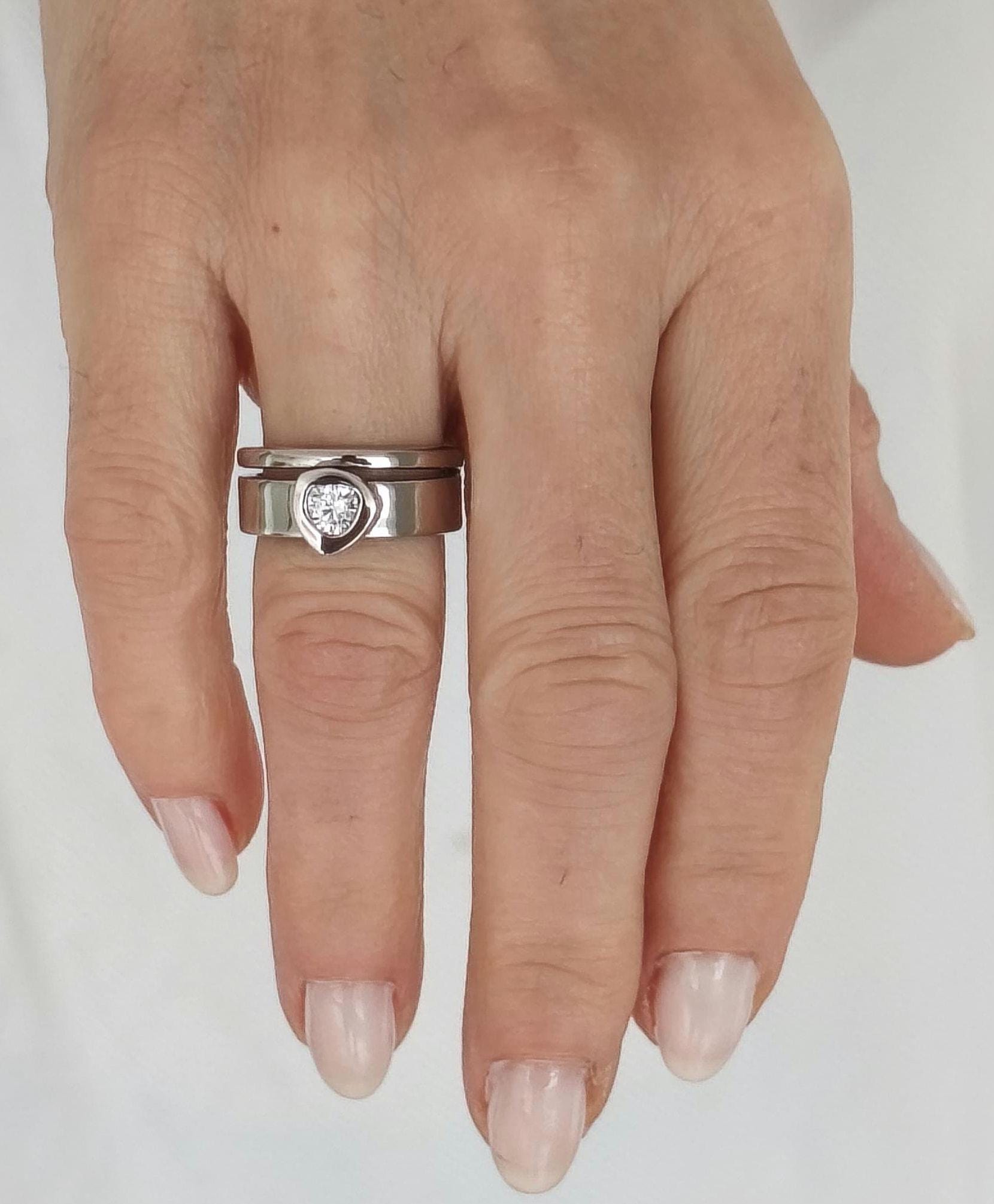 Moissanite Engagement Ring Set: Palladium coated AG950 Silver Wedding Band