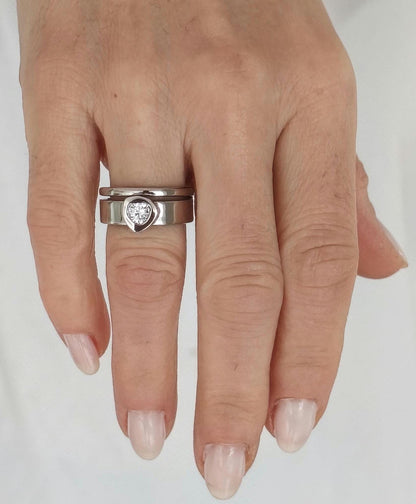 Moissanite Engagement Ring Set: Palladium coated AG950 Silver Wedding Band