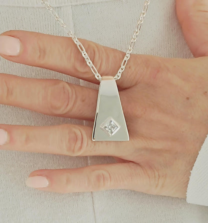 Geometric Pendant Necklace, Modern Minimalist Statement Necklace for Women, Architectural Silver Jewelry