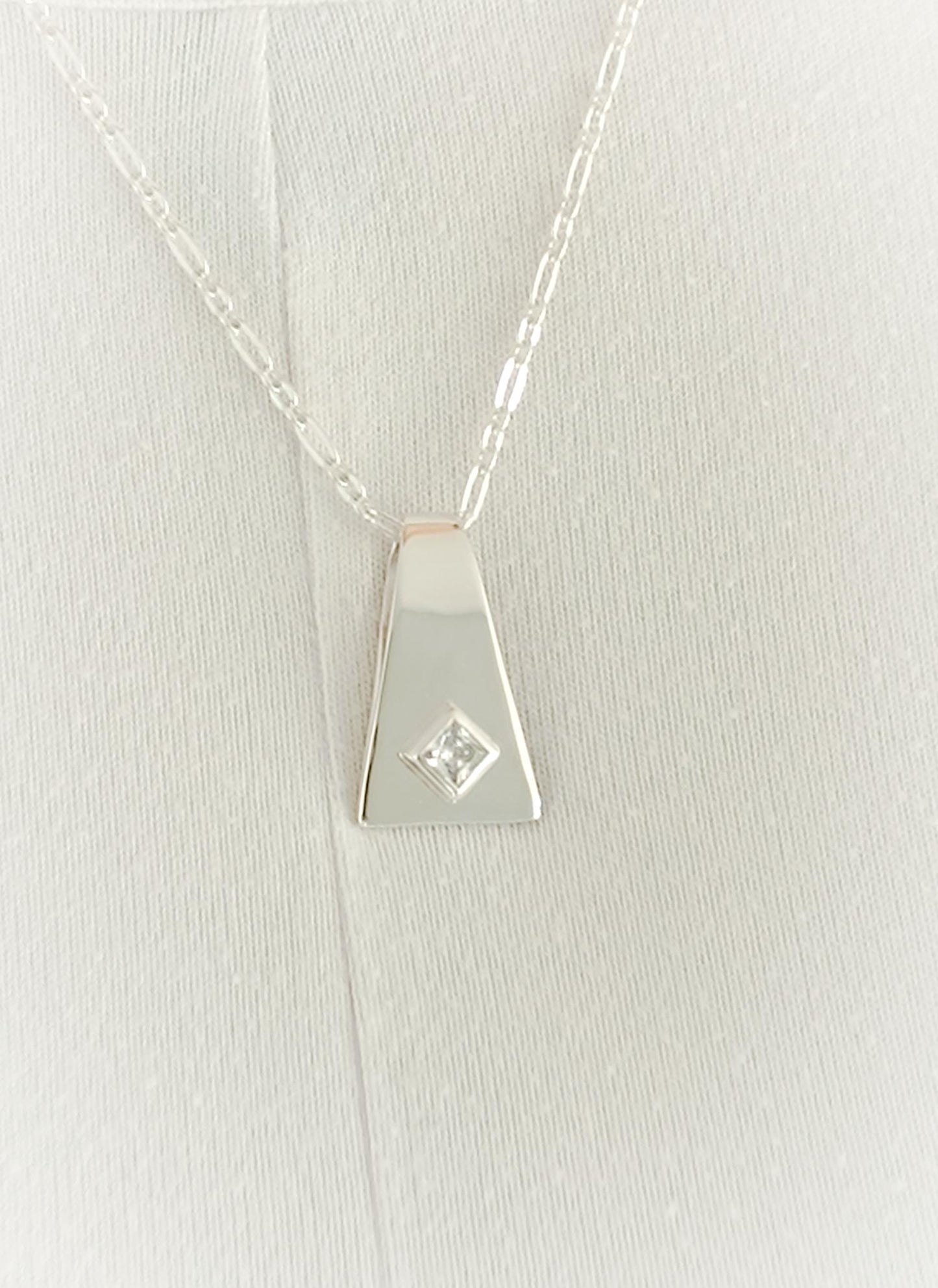 Geometric Pendant Necklace, Modern Minimalist Statement Necklace for Women, Architectural Silver Jewelry