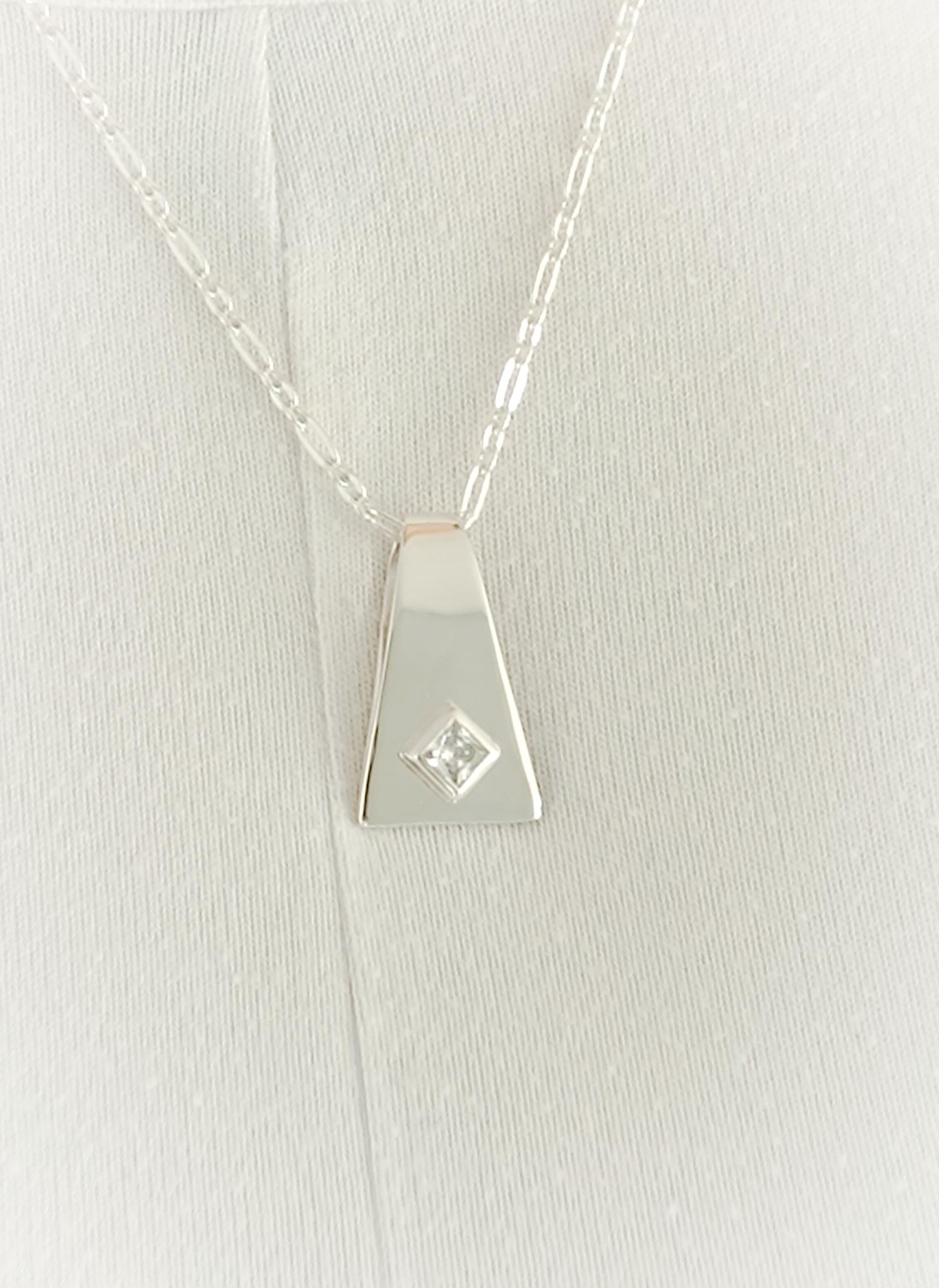 Geometric Pendant Necklace, Modern Minimalist Statement Necklace for Women, Architectural Silver Jewelry
