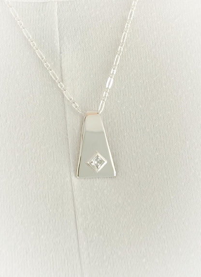 Geometric Pendant Necklace, Modern Minimalist Statement Necklace for Women, Architectural Silver Jewelry