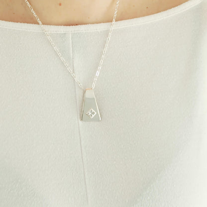 Geometric Pendant Necklace, Modern Minimalist Statement Necklace for Women, Architectural Silver Jewelry