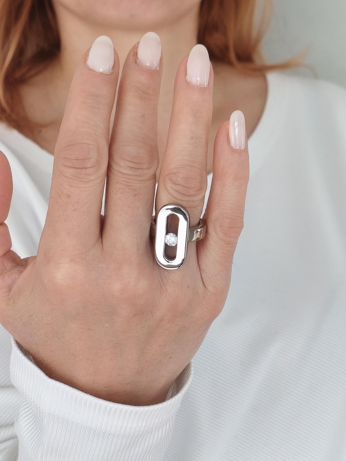 Oval Moissanite Ring: AG950 Silver Statement Ring, Handmade