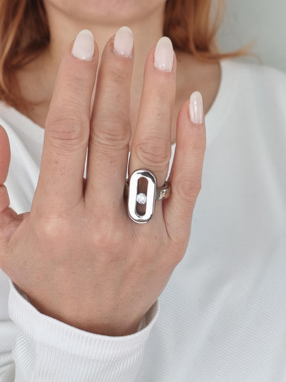 Oval Moissanite Ring: AG950 Silver Statement Ring, Handmade