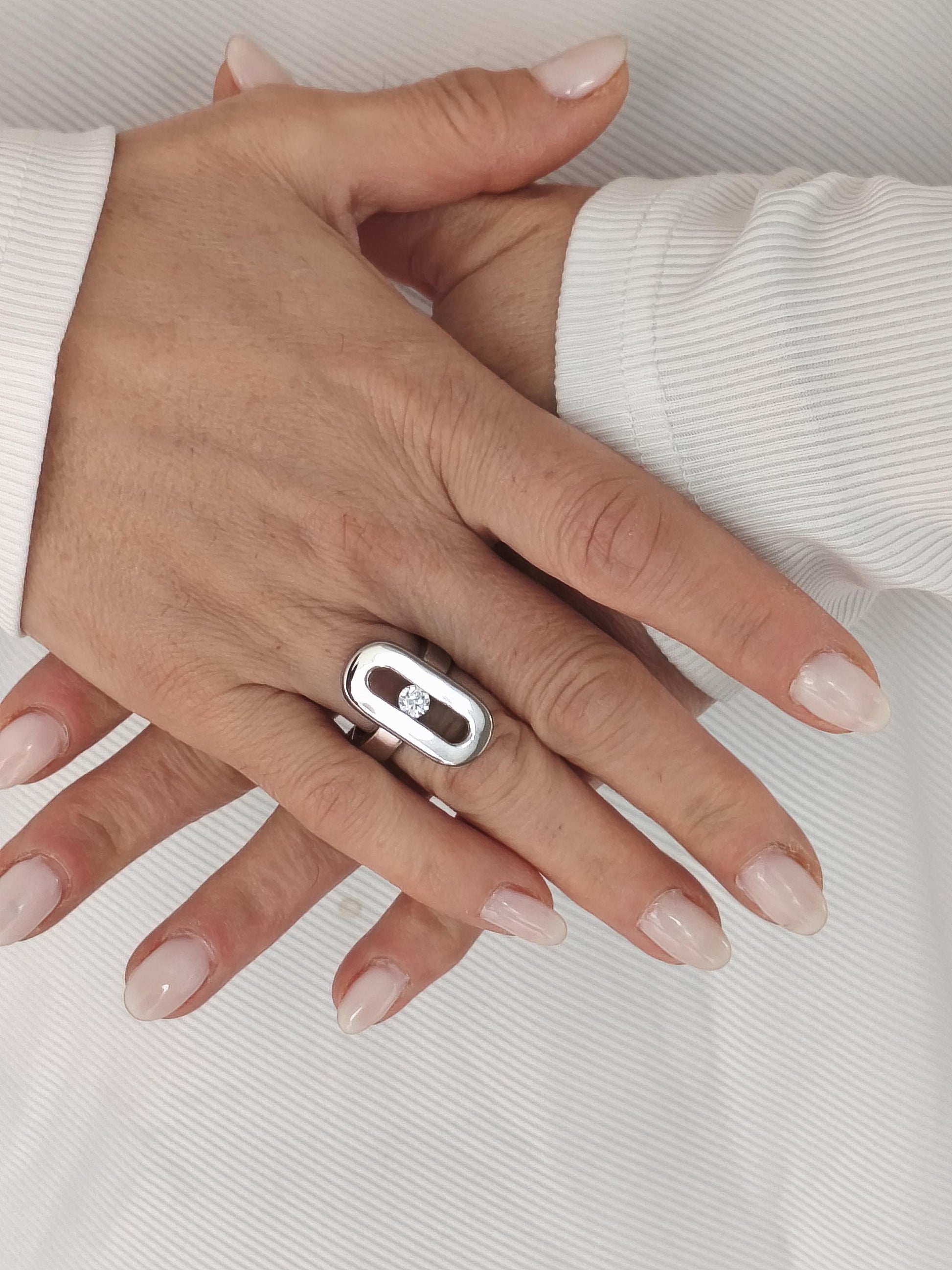 Oval Moissanite Ring: AG950 Silver Statement Ring, Handmade