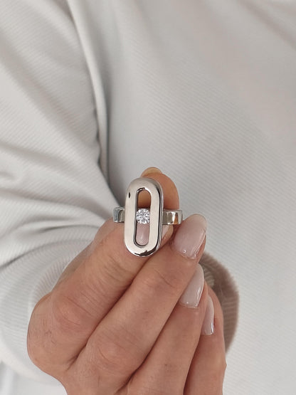 Oval Moissanite Ring: AG950 Silver Statement Ring, Handmade