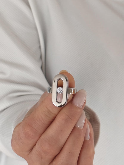Oval Shaped Statement Ring, Moissanite Tension Setting, Palladium Coated