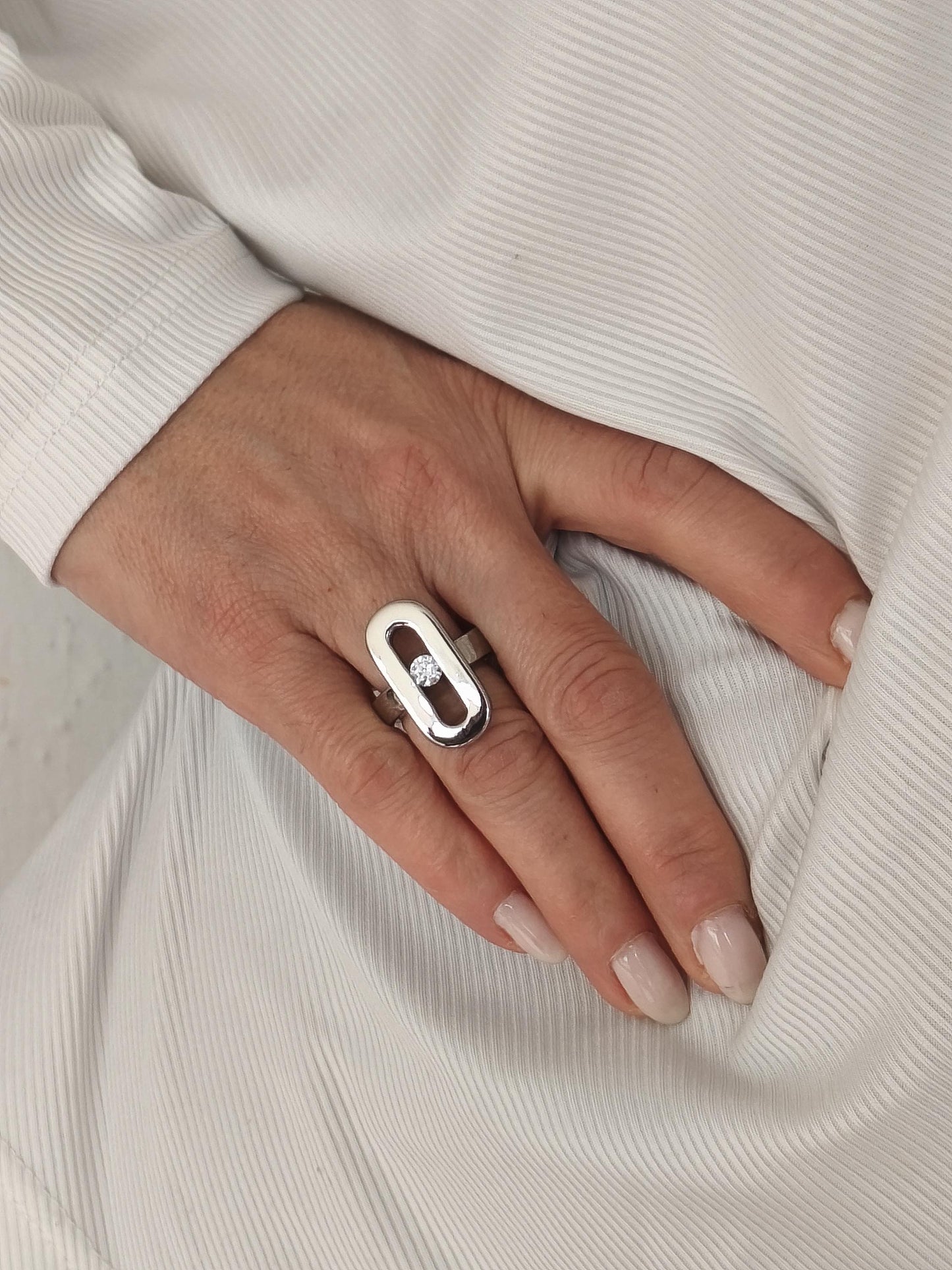 Oval Moissanite Ring: AG950 Silver Statement Ring, Handmade
