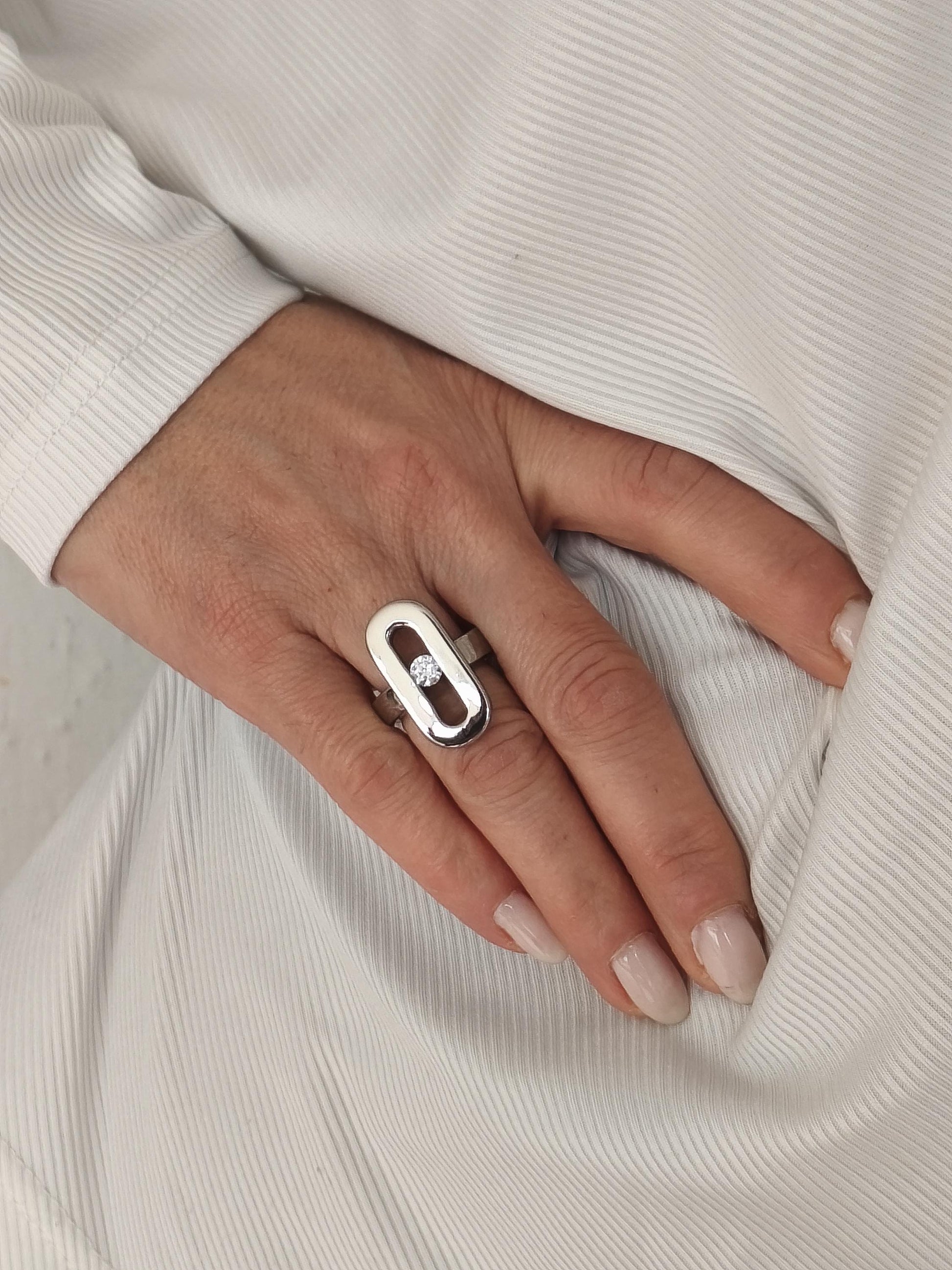 Oval Moissanite Ring: AG950 Silver Statement Ring, Handmade