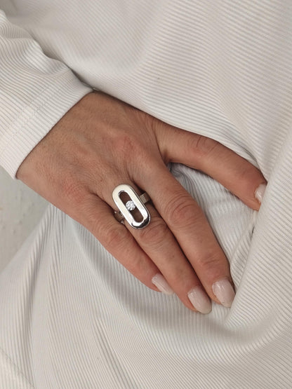Oval Moissanite Ring: AG950 Silver Statement Ring, Handmade