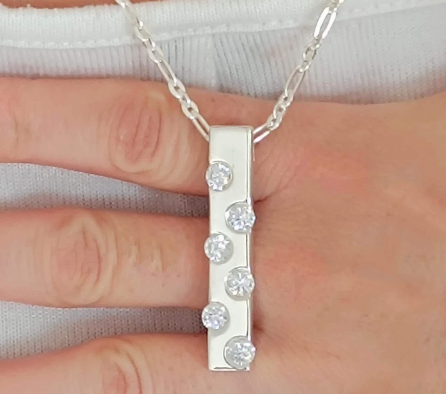Multi gemstone Silver Bar Necklace, Modern Minimalist Pendant, Sparkling Gemstone Jewelry
