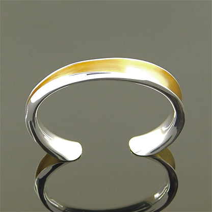 Minimalist Two-Tone Cuff Bracelet – Brushed Gold & Polished Silver Open Bangle