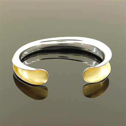 Minimalist Two-Tone Cuff Bracelet – Brushed Gold & Polished Silver Open Bangle