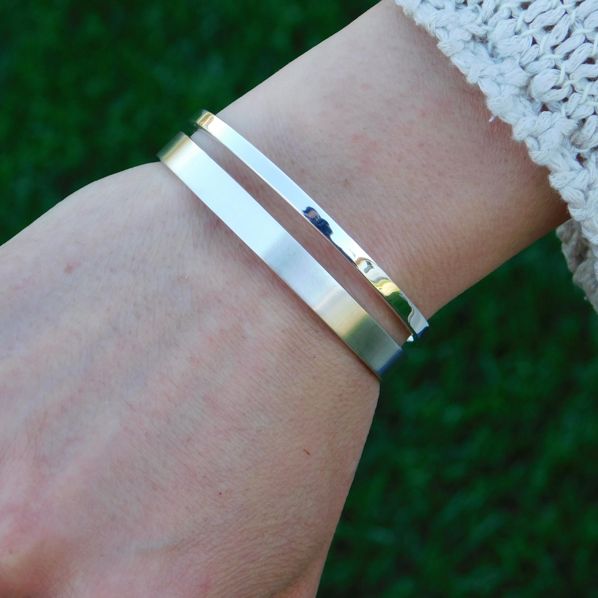 Minimalist Double Cuff Bracelet – AG950 Silver Brushed Bangle