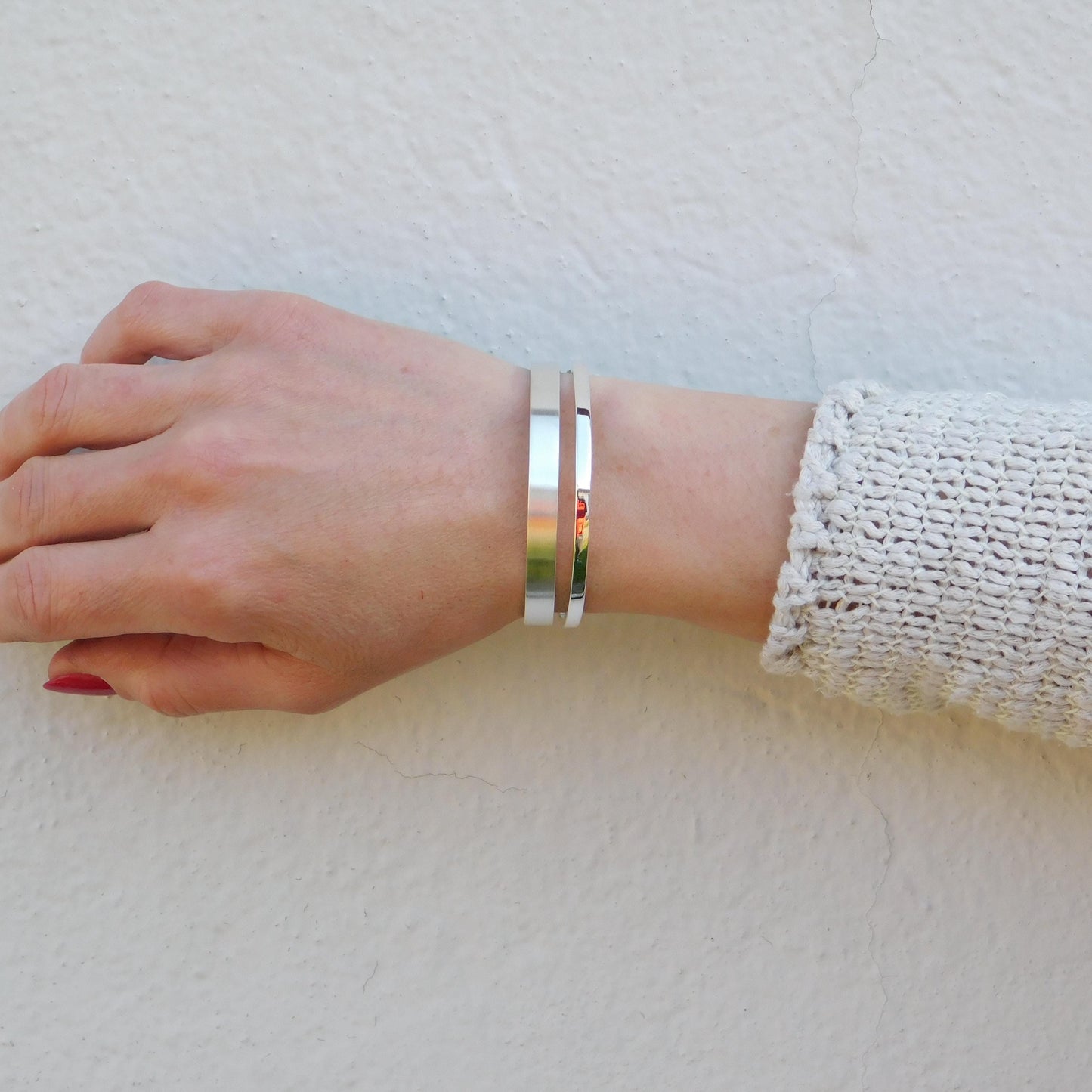 Minimalist Double Cuff Bracelet – AG950 Silver Brushed Bangle