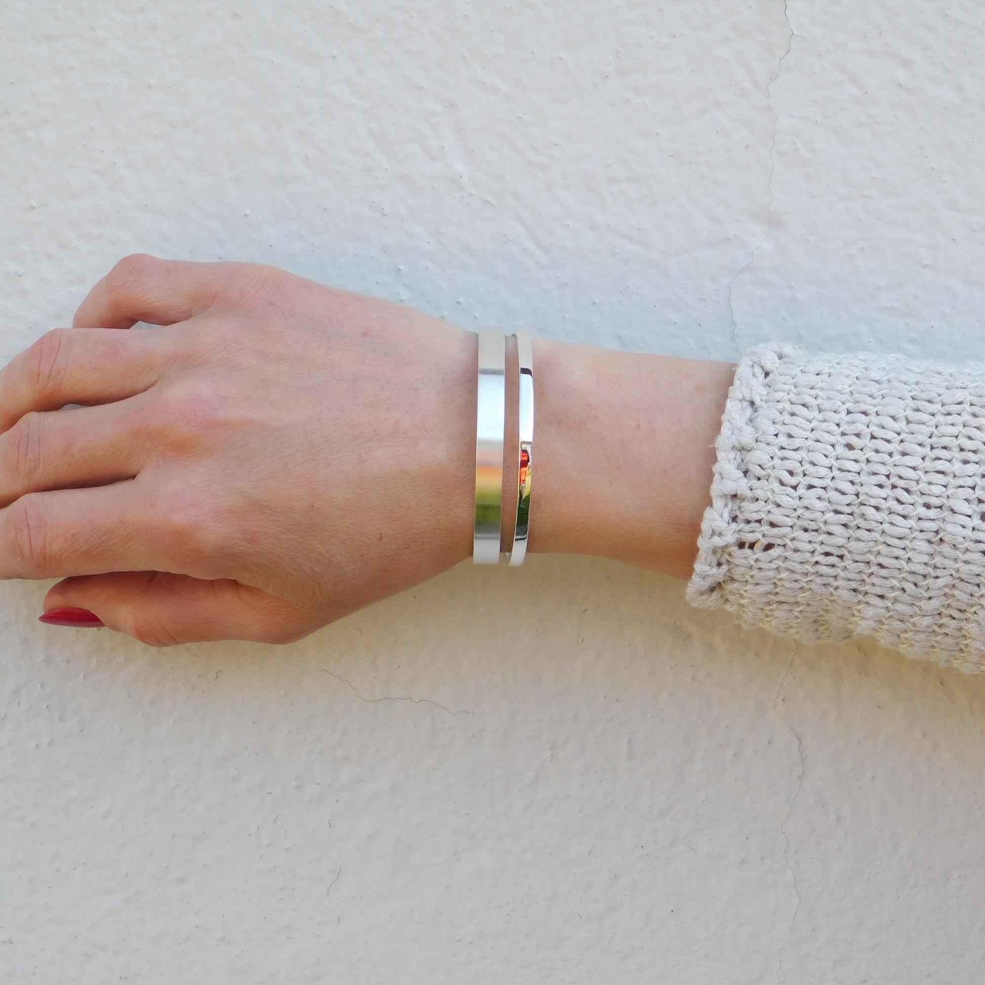 Minimalist Double Cuff Bracelet – AG950 Silver Brushed Bangle