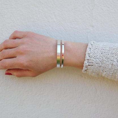 Minimalist Double Cuff Bracelet – AG950 Silver Brushed Bangle