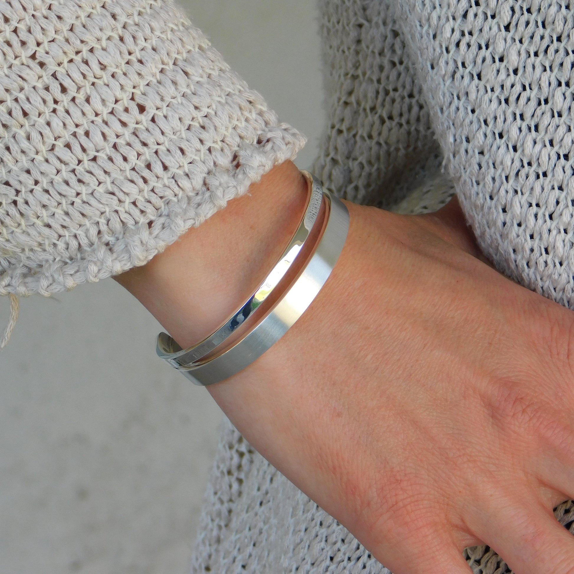 Minimalist Double Cuff Bracelet – AG950 Silver Brushed Bangle