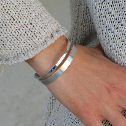 Minimalist Double Cuff Bracelet – AG950 Silver Brushed Bangle