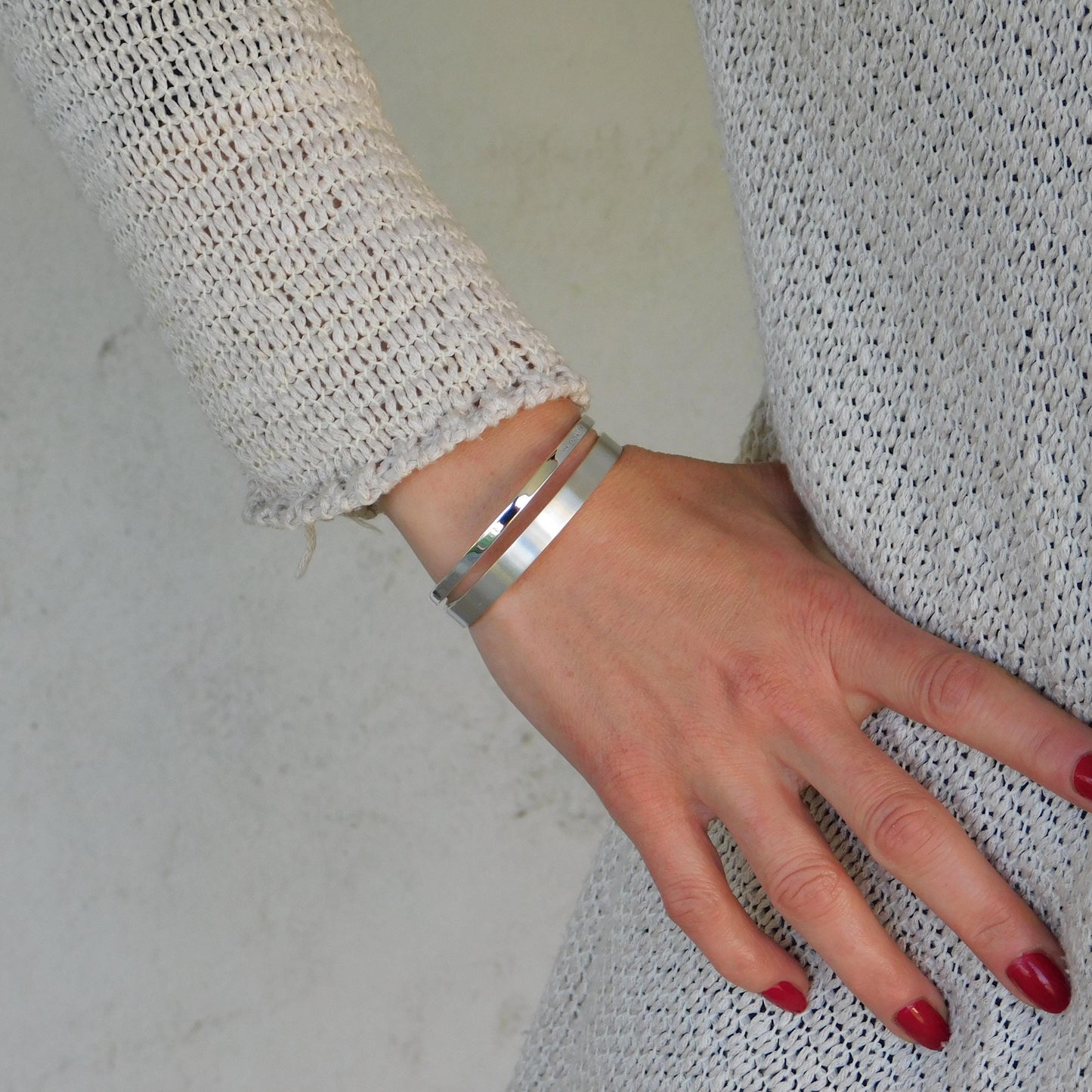 Minimalist Double Cuff Bracelet – AG950 Silver Brushed Bangle