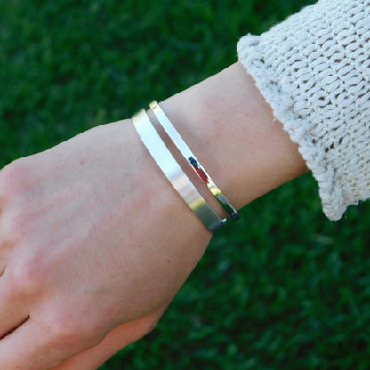 Minimalist Double Cuff Bracelet – AG950 Silver Brushed Bangle