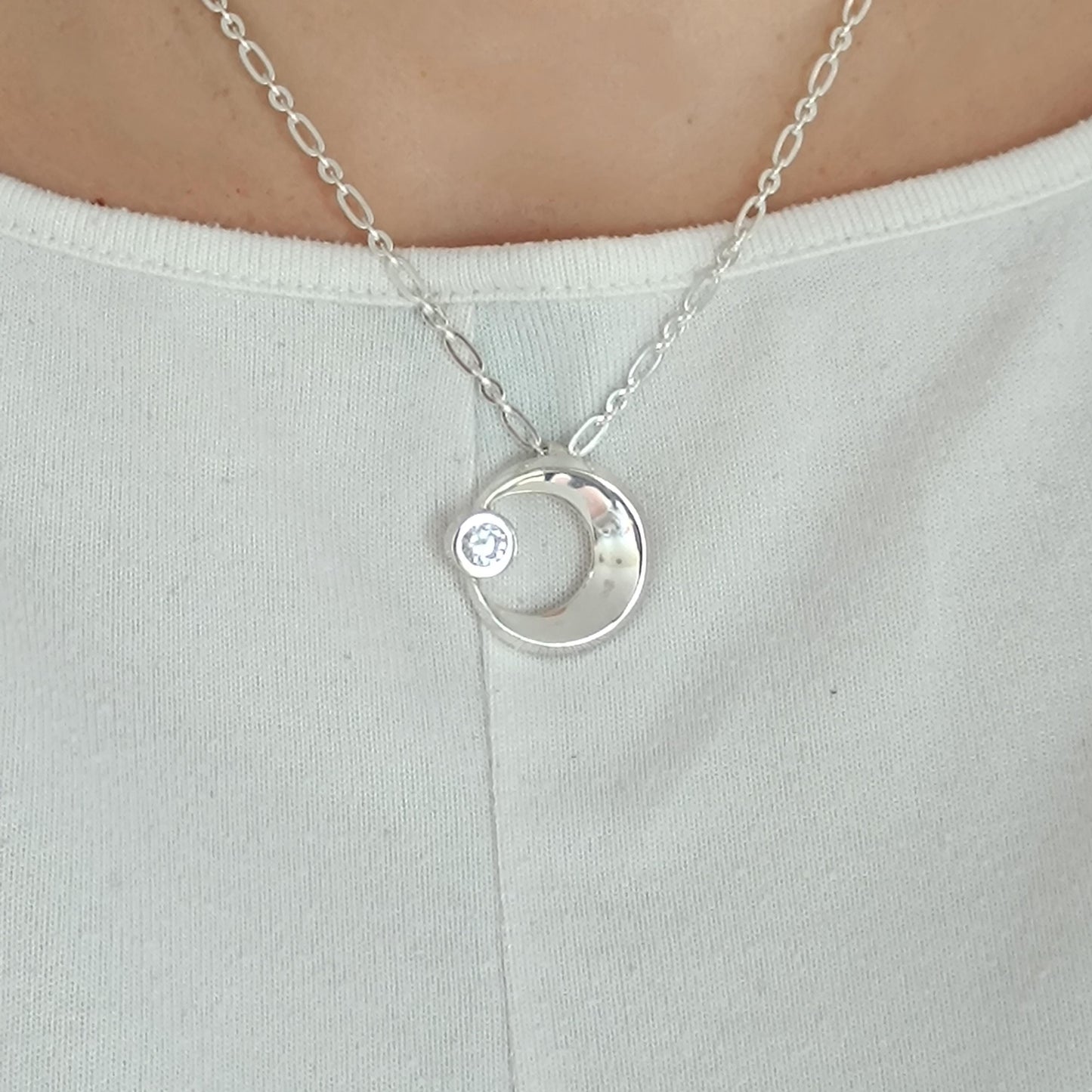 Silver Crescent Moon Necklace, 1ct Moissanite Pendant, Celestial Statement Jewelry
