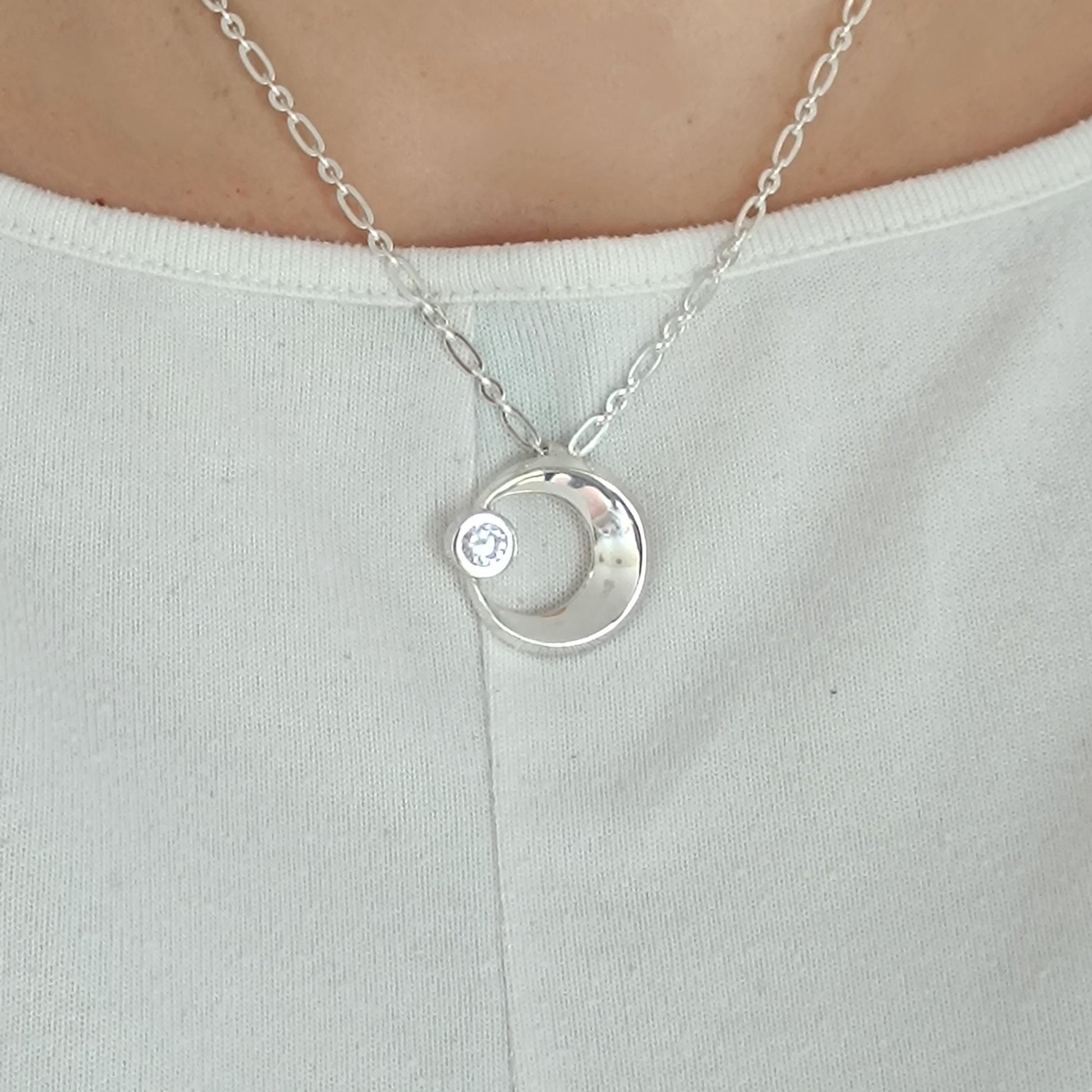 Silver Crescent Moon Necklace, 1ct Moissanite Pendant, Celestial Statement Jewelry