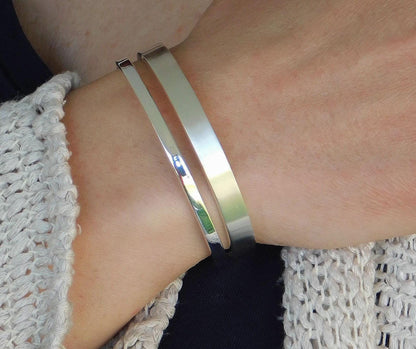 Minimalist Double Cuff Bracelet – AG950 Silver Brushed Bangle