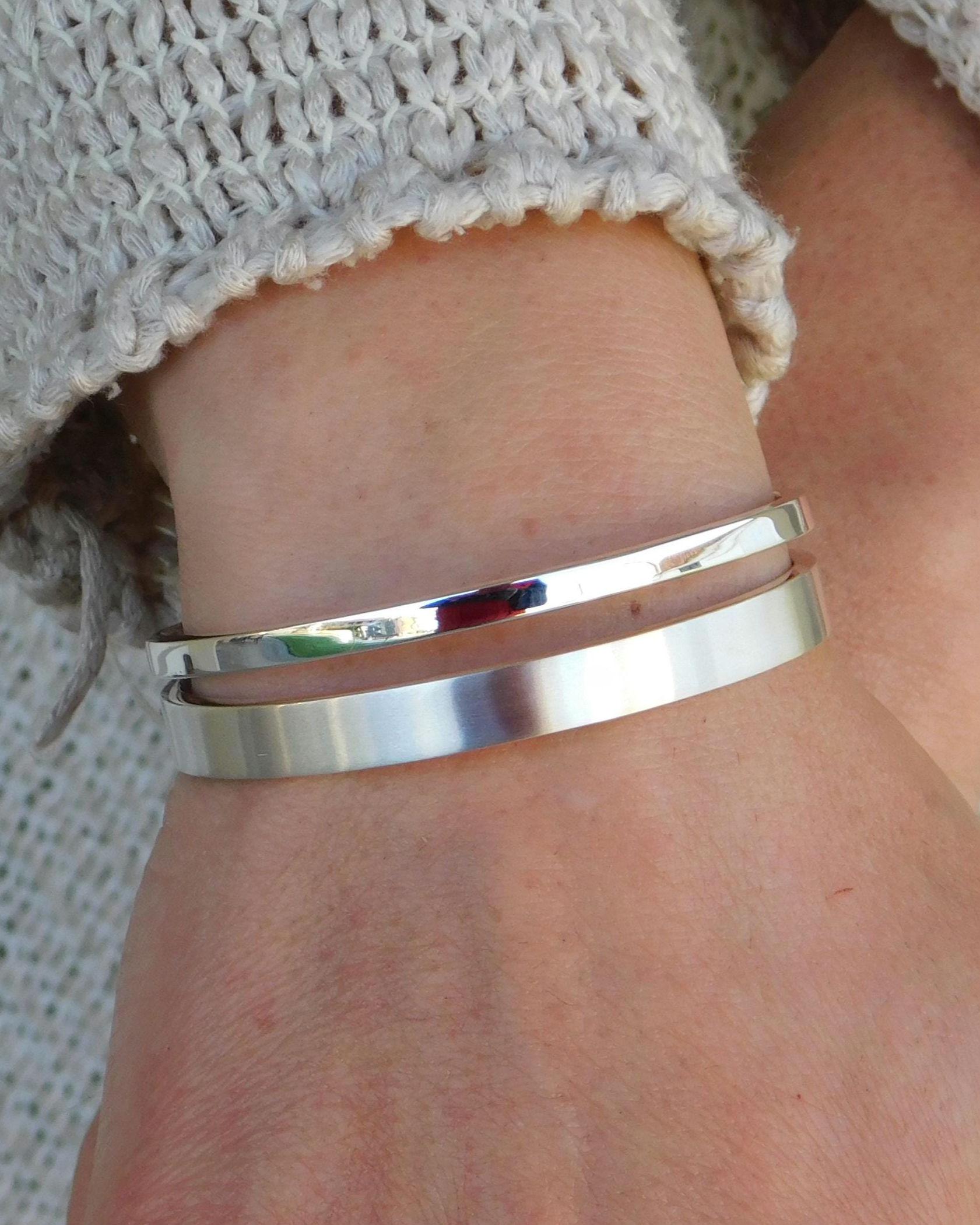Minimalist Double Cuff Bracelet – AG950 Silver Brushed Bangle