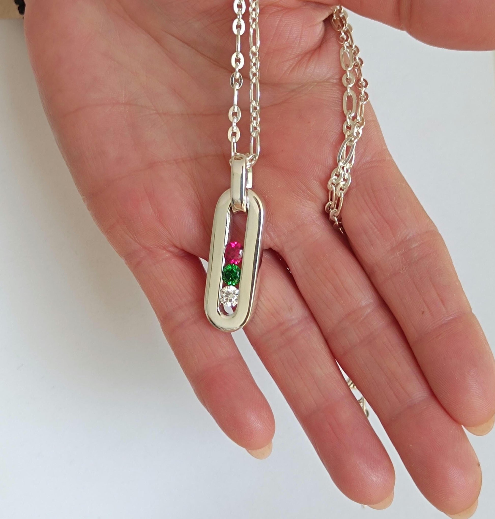 Multi Gemstone Pendant Necklace: Sterling Silver 925 Chain, Personalized Birthstone Necklace