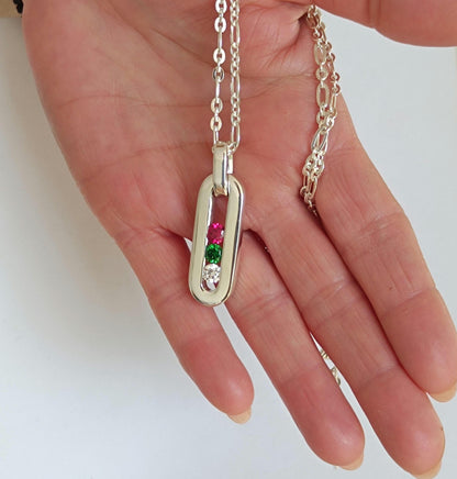 Multi Gemstone Pendant Necklace: Sterling Silver 925 Chain, Personalized Birthstone Necklace