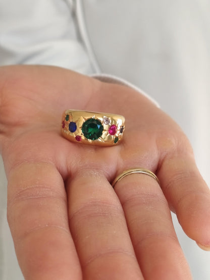 Gypsy Ring Gold plated: Multiple Gemstones Ring, Statement Ring for Women