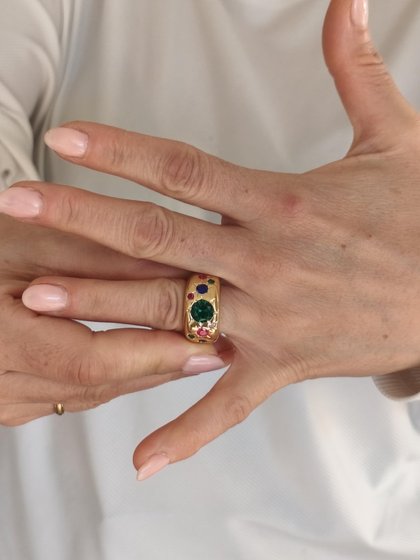 Gypsy Ring Gold plated: Multiple Gemstones Ring, Statement Ring for Women