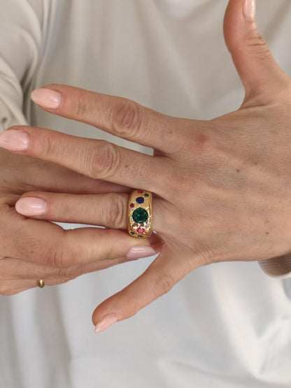 Gypsy Ring Gold plated: Multiple Gemstones Ring, Statement Ring for Women