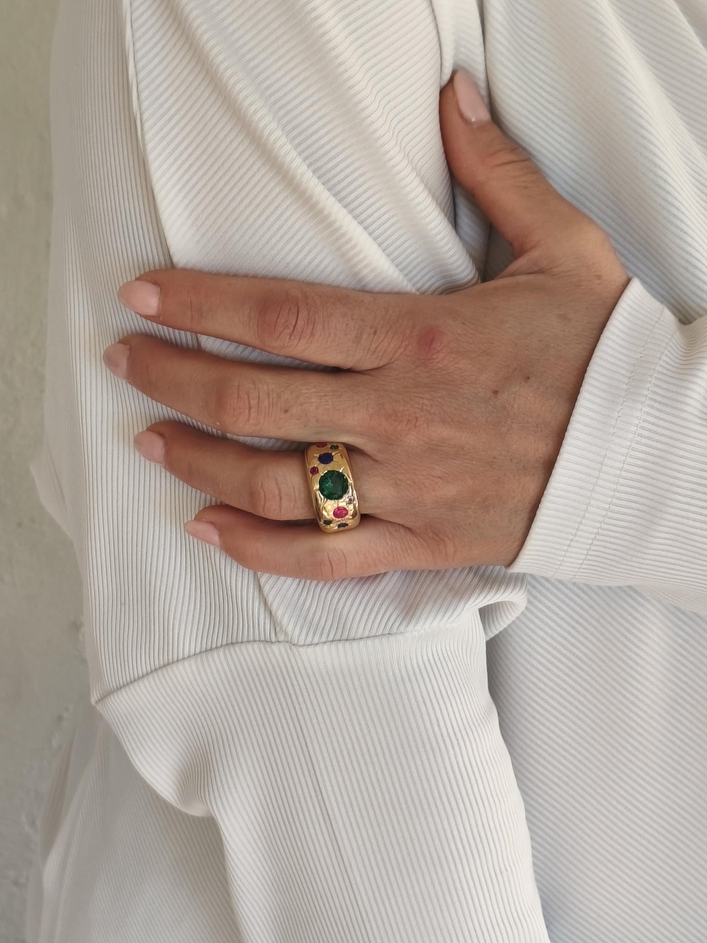 Gypsy Ring Gold plated: Multiple Gemstones Ring, Statement Ring for Women