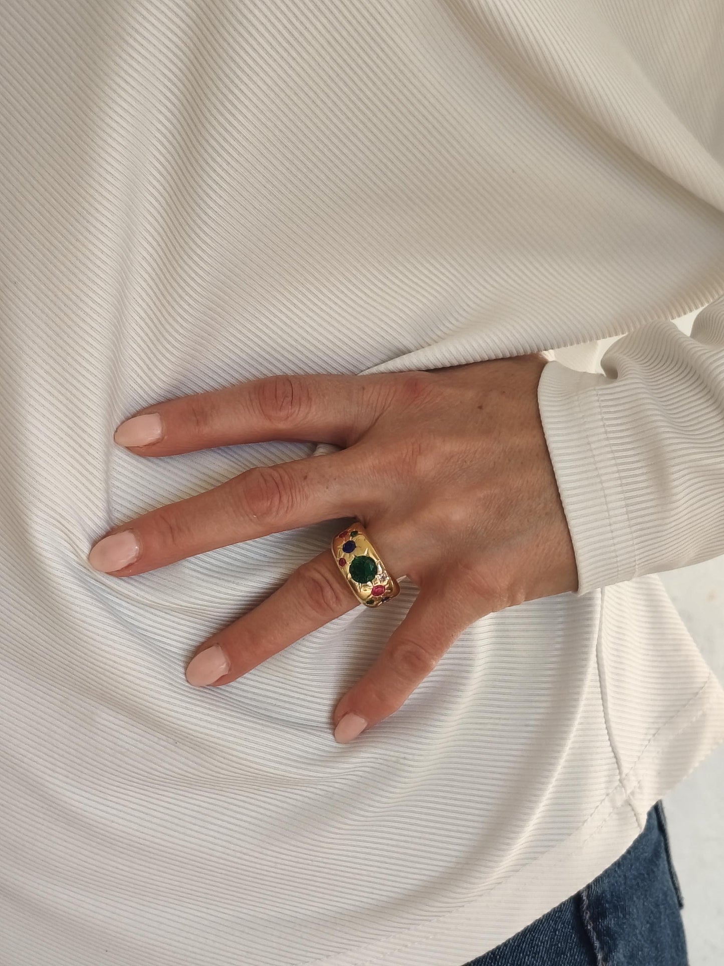 Gypsy Ring Gold plated: Multiple Gemstones Ring, Statement Ring for Women
