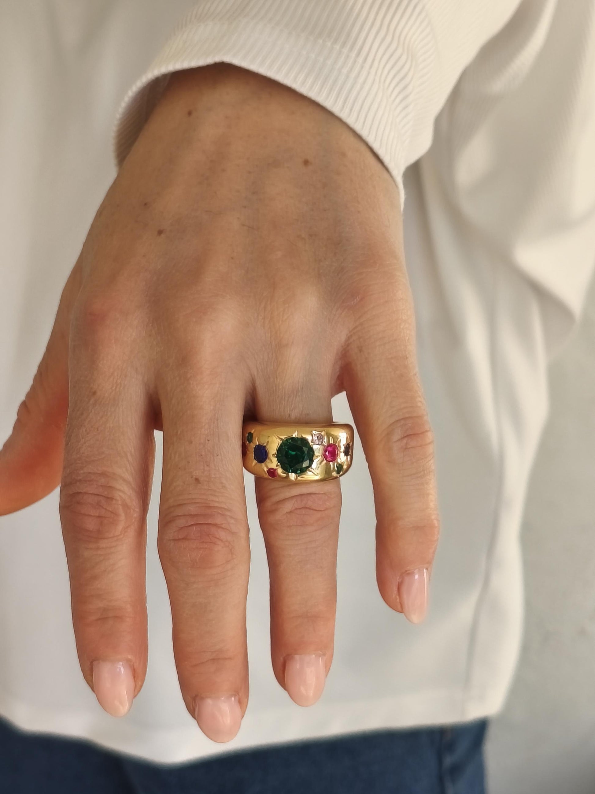 Gypsy Ring Gold plated: Multiple Gemstones Ring, Statement Ring for Women