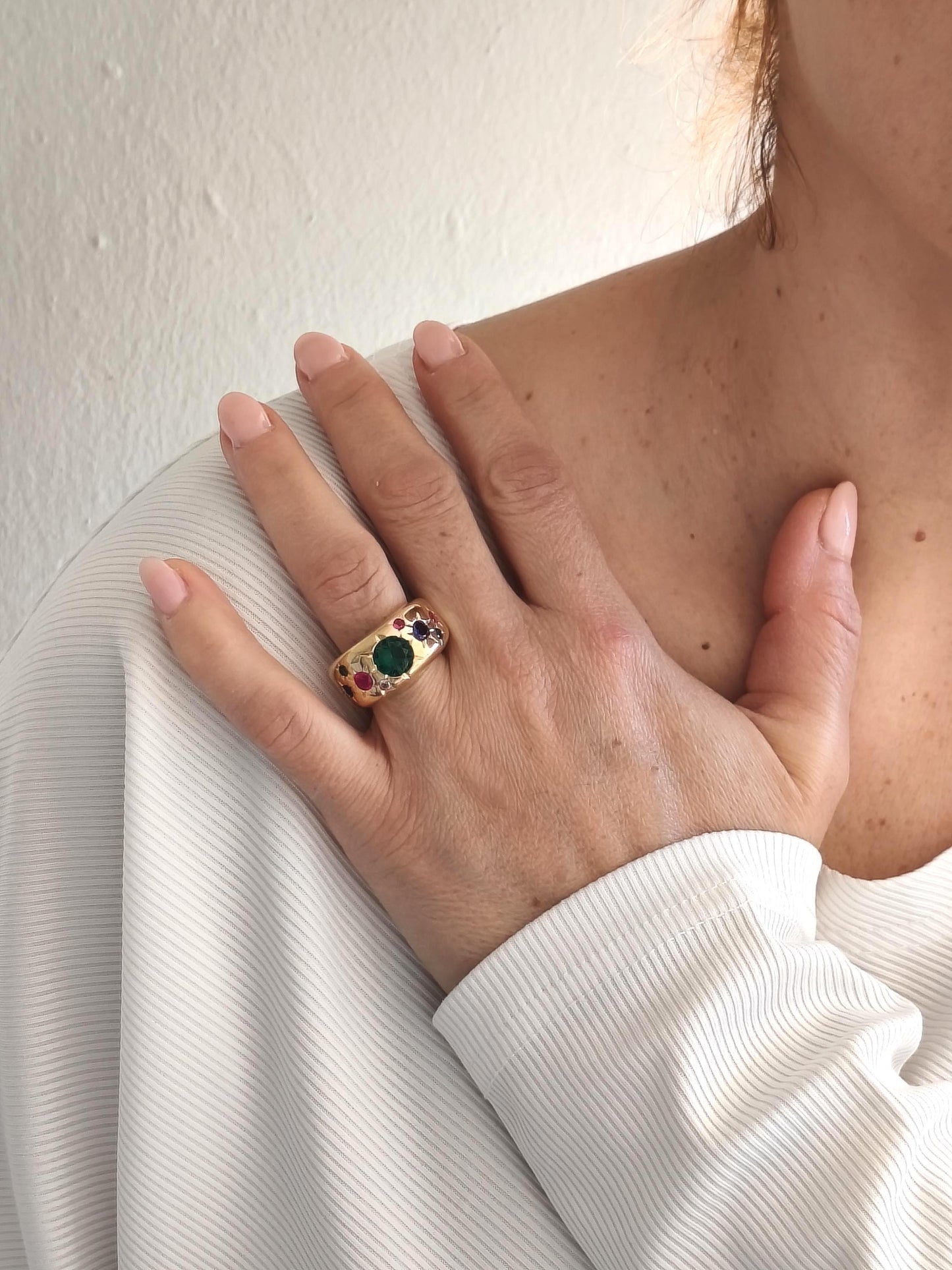 Gypsy Ring Gold plated: Multiple Gemstones Ring, Statement Ring for Women
