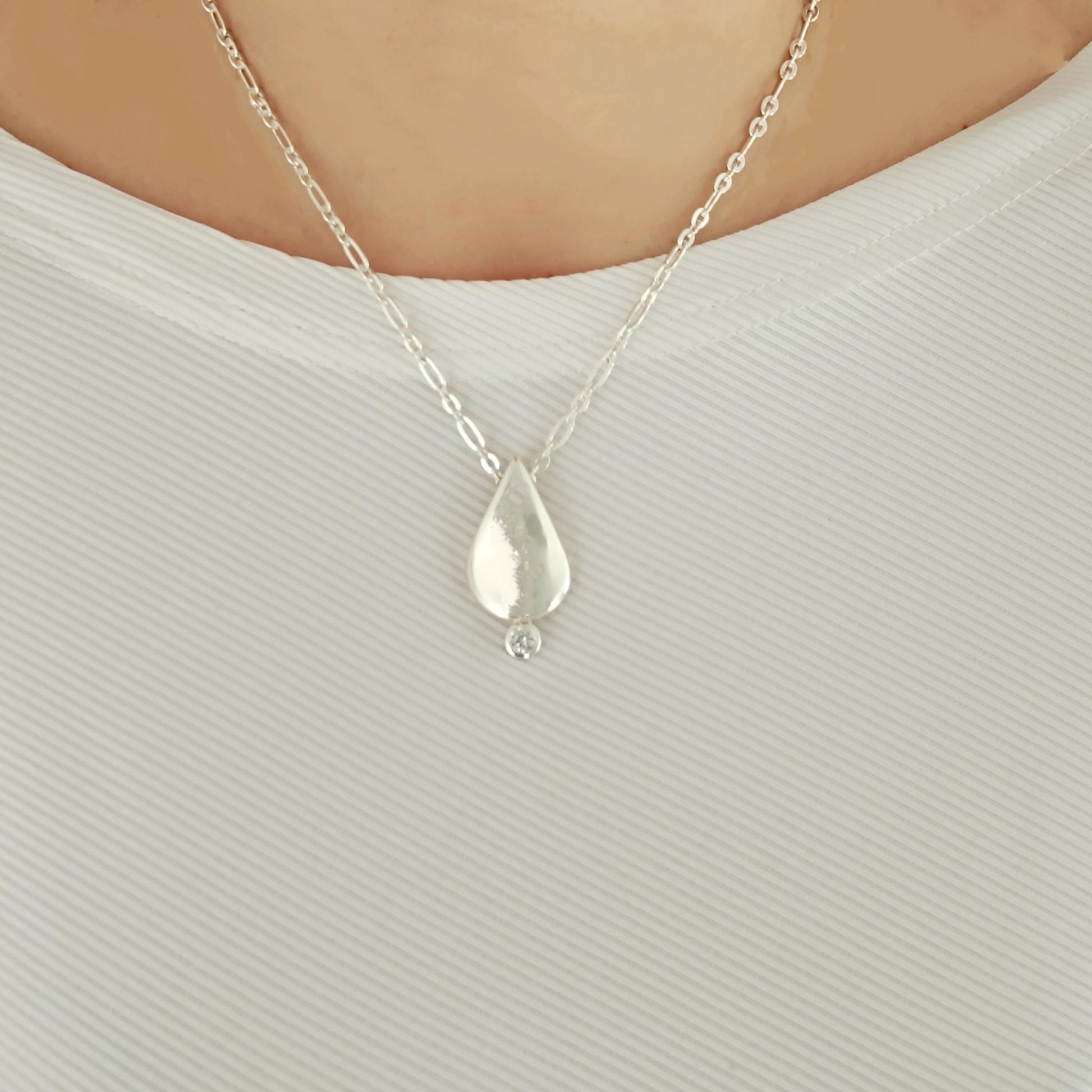 Teardrop Moissanite Necklace, Minimalist Pendant Silver AG950, Luxury Chain