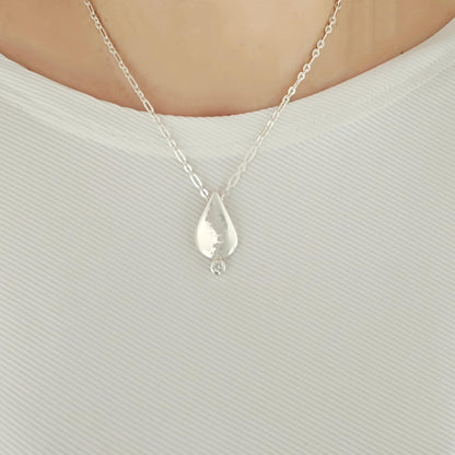 Teardrop Moissanite Necklace, Minimalist Pendant Silver AG950, Luxury Chain