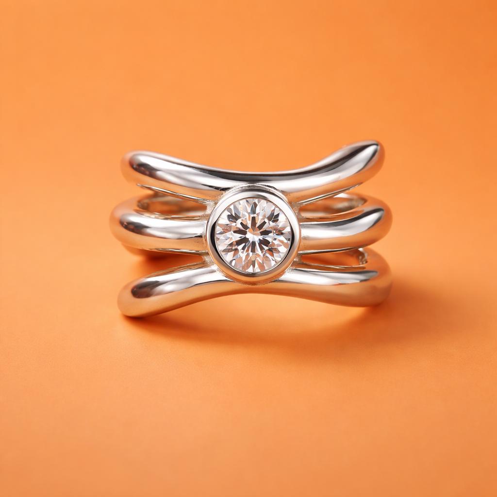 Proposal Ring: Engagement Ring Silver, Asymmetric multiple band Solitaire